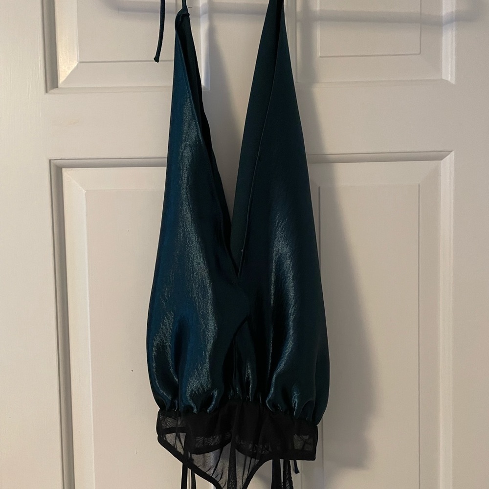 FREE PEOPLE X INTIMATELY teal halter body suit